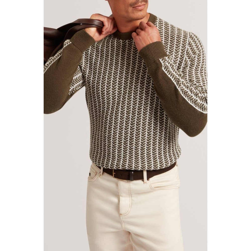Ted Baker London Mens Olive‎ Green Textured Crew Neck Sweater Size 6